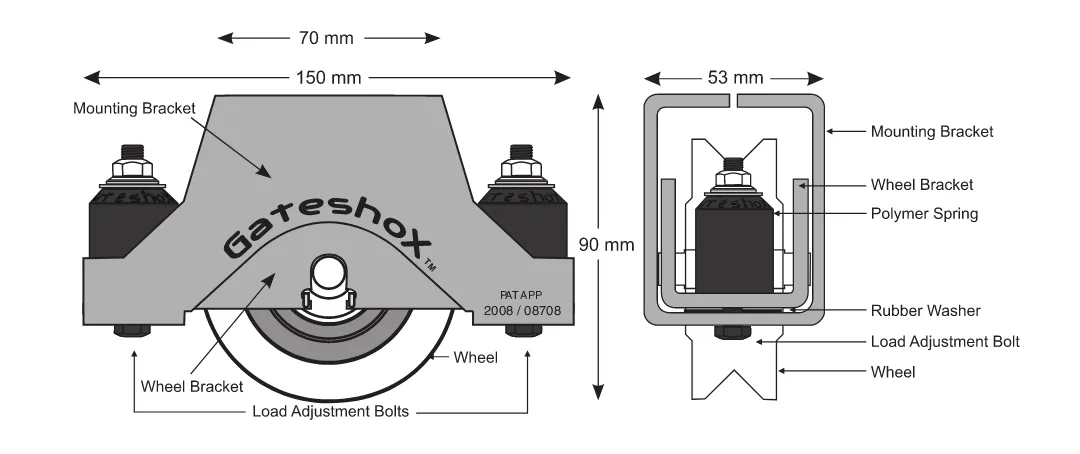 GateshoX V3 dimensions: 150 × 90 × 53 mm, 70mm centres